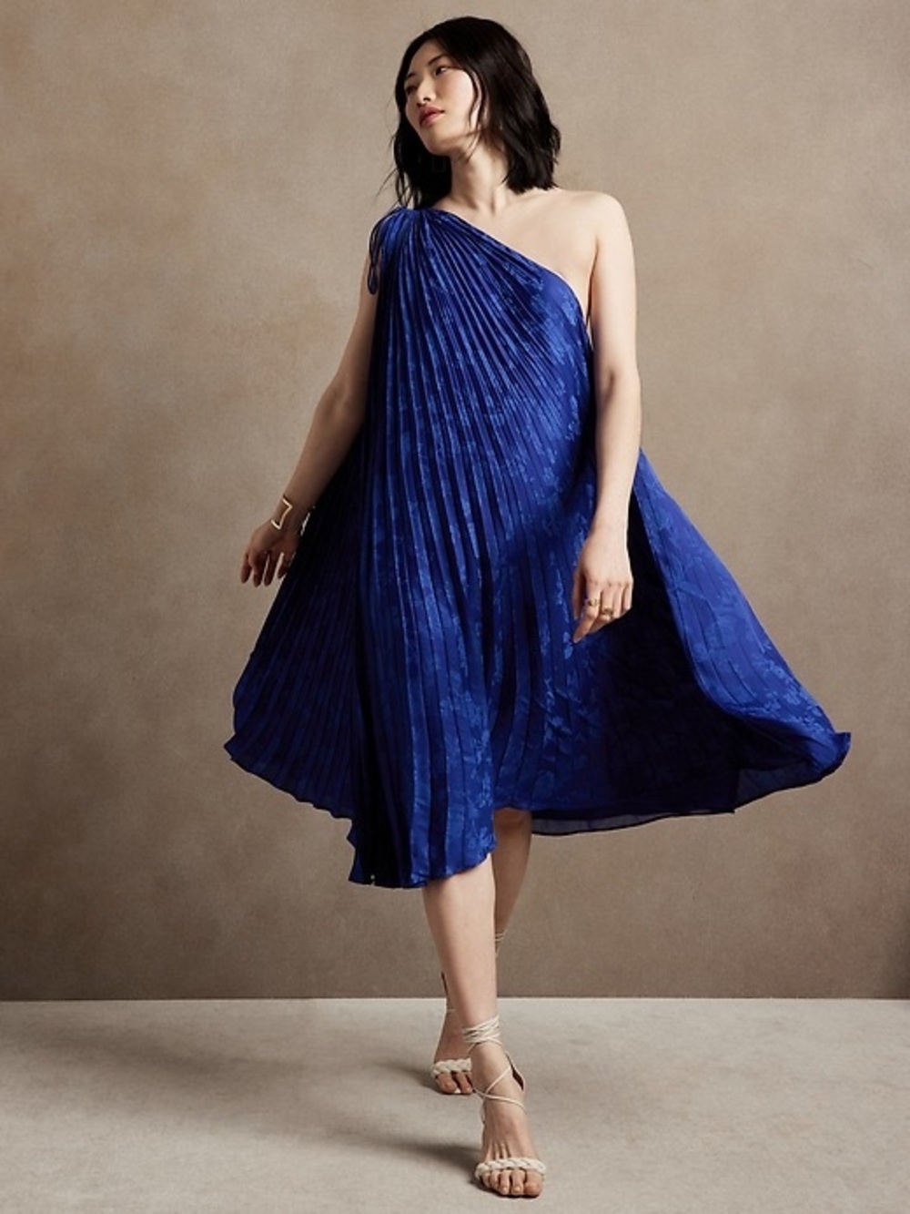 Banana Republic One-Shoulder Pleated Blue Midi Dress